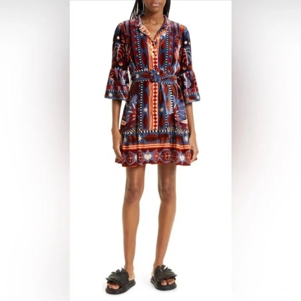 Farm Rio Nature Beauty Blue Scarf Mini Dress